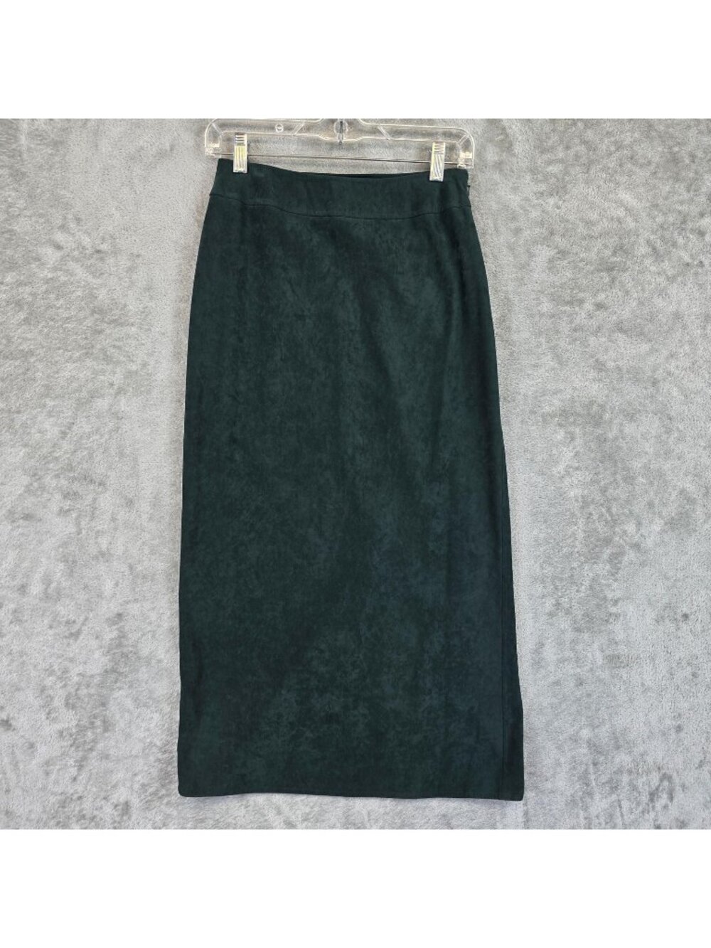 Talbots Skirt Womens 4P Green Faux Suede Pencil Midi Stretch Slit Work Office